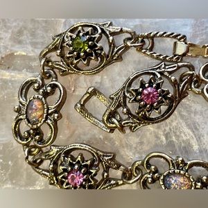 Vintage SARAH COVENTRY Ornate Bracelet/ Sparkly Faux Gemstones with Goldtone